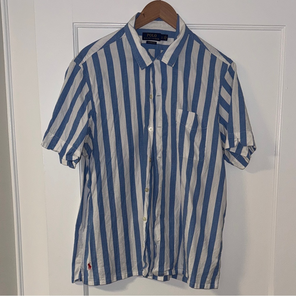 Polo by Ralph Lauren Men's Striped Shirt in Blue and White